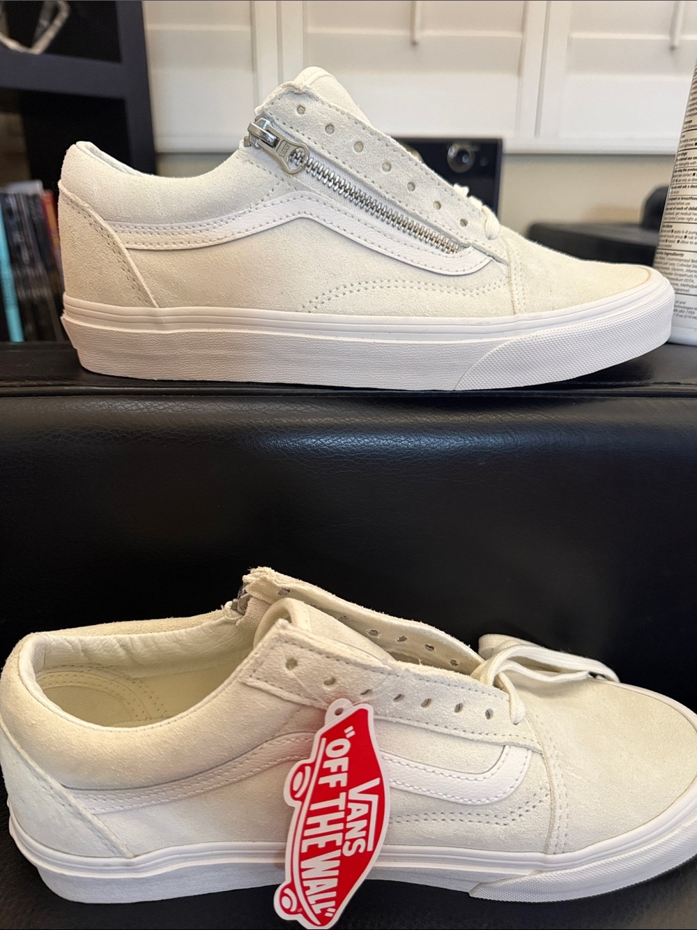 Vans White Suede Low-Top Sneakers with Side Zipper